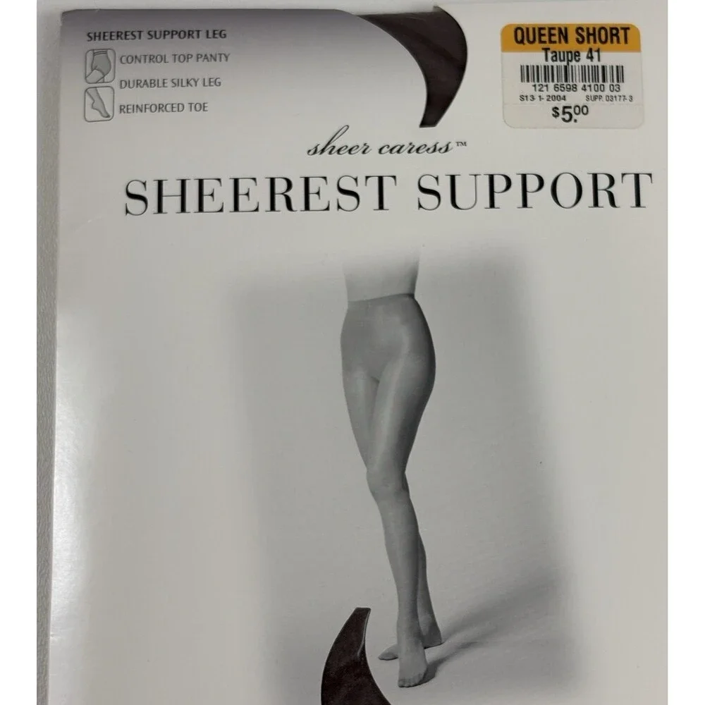 VTG JCPenney Sheer Caress Sheerest Support Pantyhose Queen Short Taupe NOS NIP